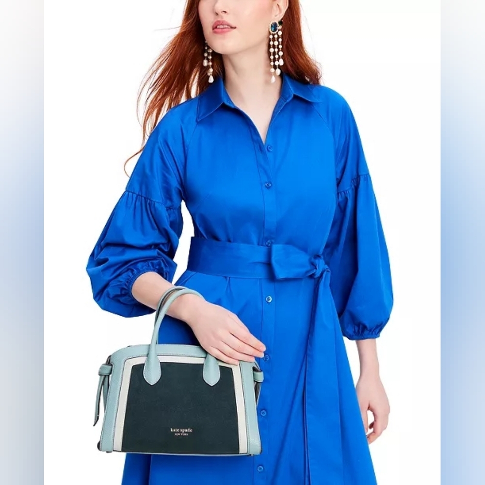 Kate Spade NY Knott Color-blocked Leather Suede Medium Zip-Top Satchel Crossbody - Picture 7 of 9